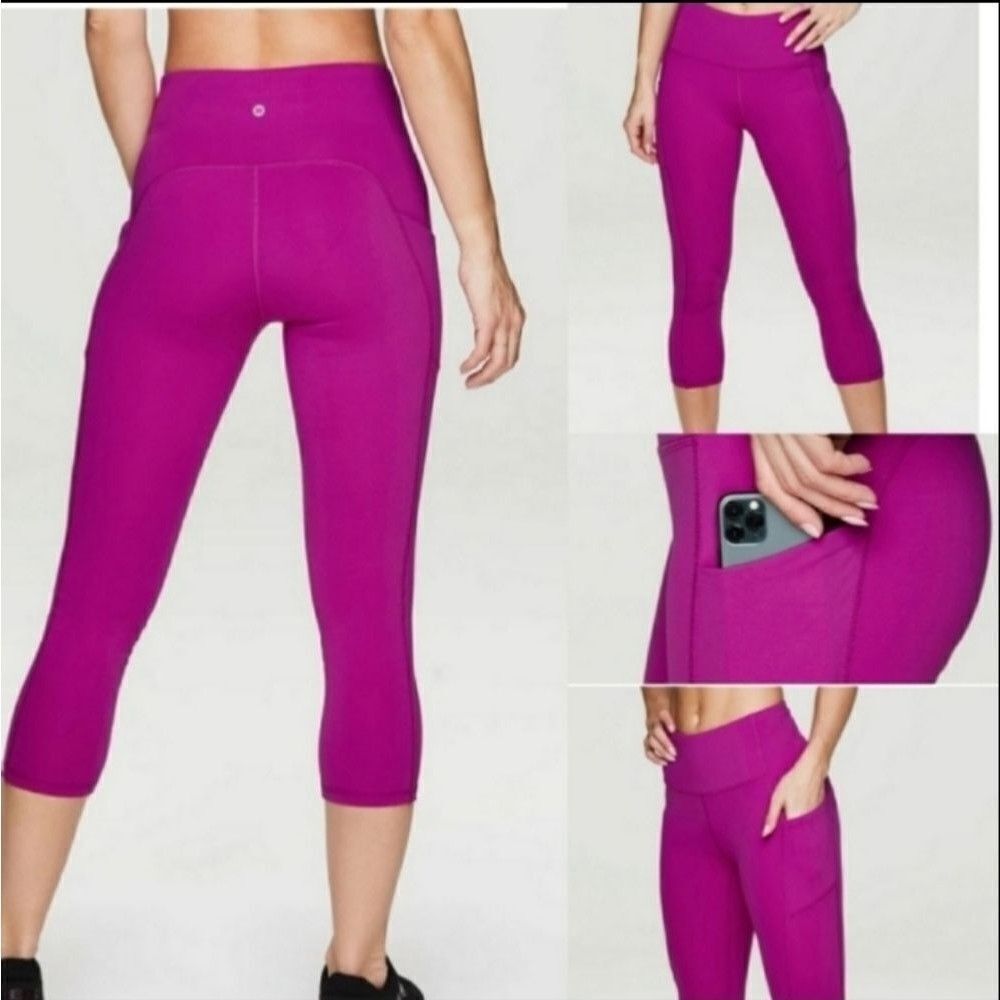 L NEW RBX ACTIVE COMPRESSION PANTS fuschia pink purple LEGGINGS Large NWT